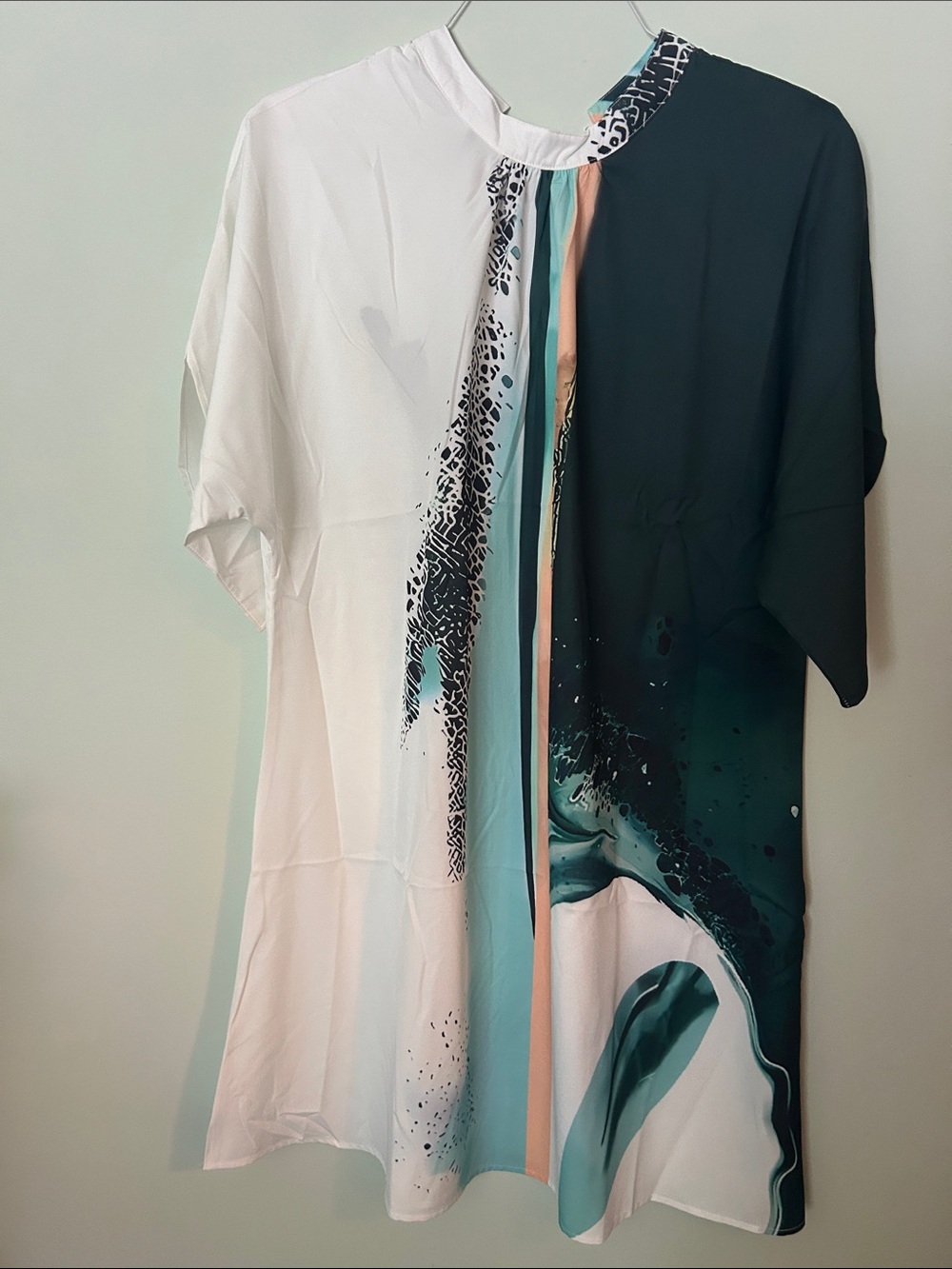 Women's Abstract Colorblock Midi Dress - White & Teal